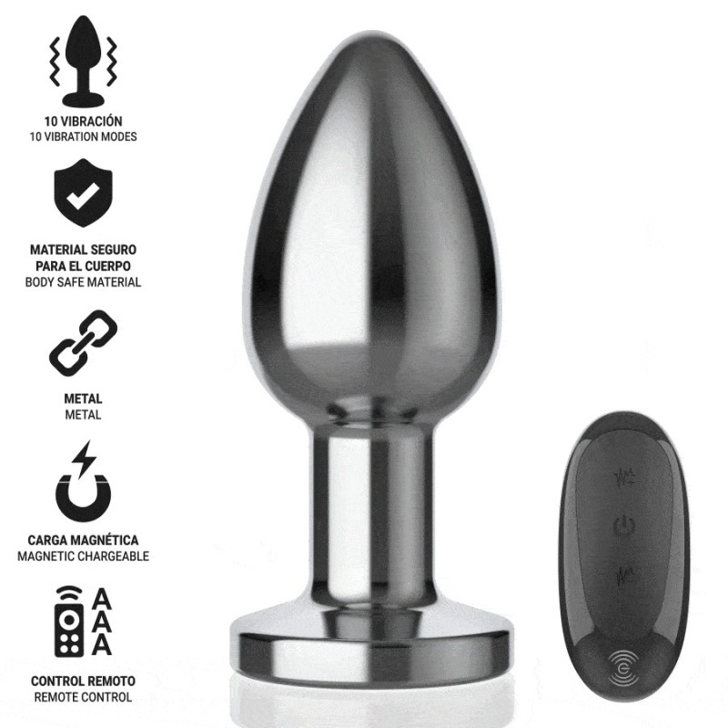 INTENSE - PLUG ANAL 10 VIBRACIONES METAL CON CONTROL REMOTO L