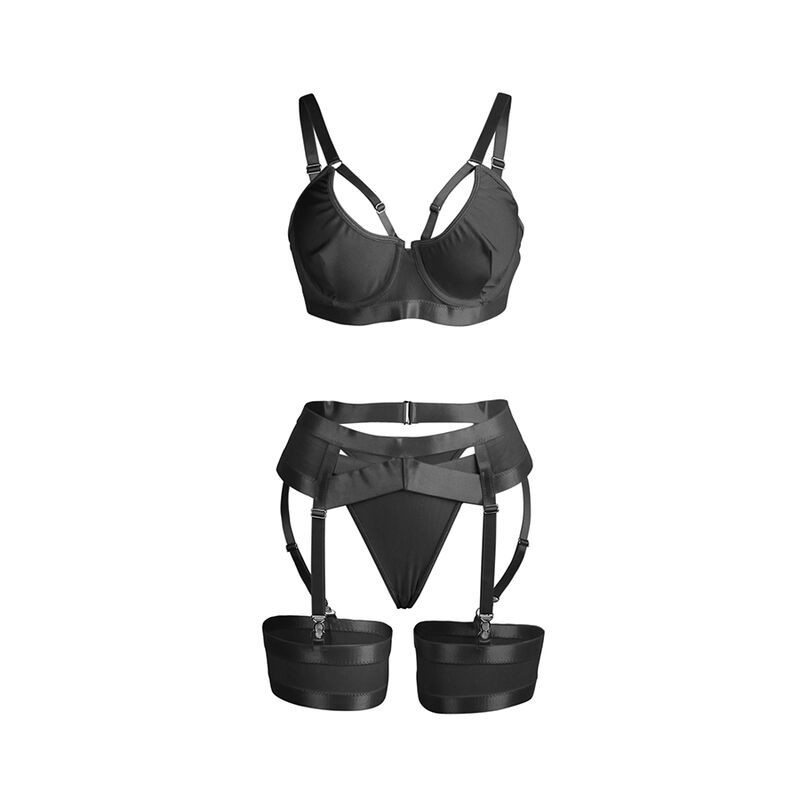 SUBBLIME - 955243 SET SUJETADOR CON LIGUERO BONDAGE NEGRO L-XL