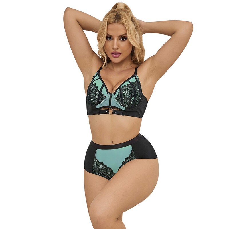 SUBBLIME - 955557 CONJUNTO SUJETADOR CON CREMALLERA DE MALLA DE CHAROL VERDE S-M