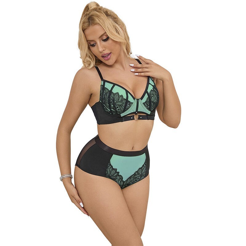 SUBBLIME - 955557 CONJUNTO SUJETADOR CON CREMALLERA DE MALLA DE CHAROL VERDE S-M