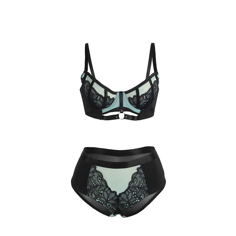 SUBBLIME - 955557 CONJUNTO SUJETADOR CON CREMALLERA DE MALLA DE CHAROL VERDE S-M